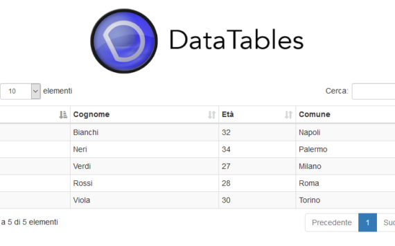 Una tabella con il plug-in jQuery DataTables